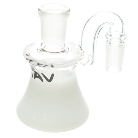 MAV Glass Dry Ash Catcher 14mm/90° with Clear Glass and MAV Logo - Angled View