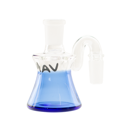 MAV Glass Dry Ash Catcher 14mm/90° with Blue Base, Front View on Seamless White Background