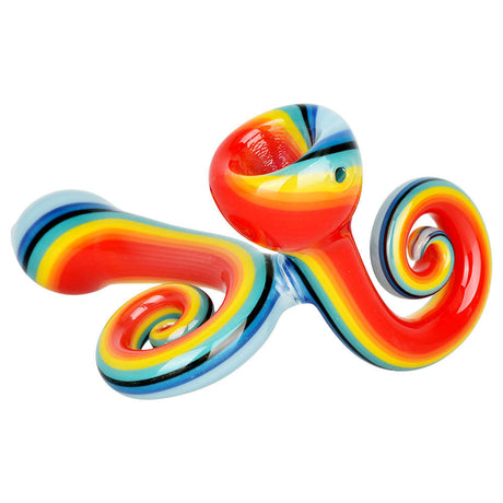 Colorful Dual Swirls Spiral Stripe Hand Pipe, 3.5", Top View on White Background