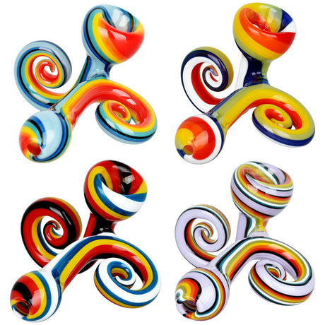 Dual Swirls Spiral Stripe Hand Pipes - 3.5" with Vibrant Colors, Front View