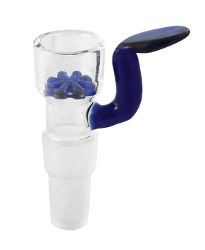 Borosilicate glass dual-use bong bowl with handle, 14.5mm/18.8mm, front view on white
