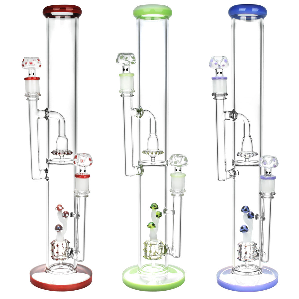 Dub Fungi Straight Tube Water Pipes collection, 17" tall, 14mm Female joint, with Borosilicate Glass, side view