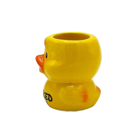 Ducked Up Ceramic Shot Glass, 2oz, Yellow Duck Shape - Front View
