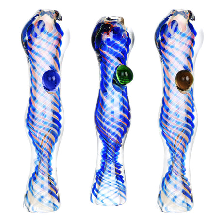 Dusk or Dawn Swirl Fumed Tasters with Marbles, 3.5" Borosilicate Glass Pipes, Front View