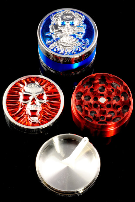 Colored 3-Part Metal Herb Grinder – Skull Lid – 2″ – Assorted