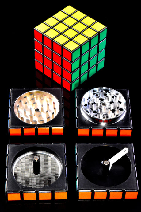 4-Part Metal Herb Grinder “Cube Solver” – 2″ – Selectable Styles