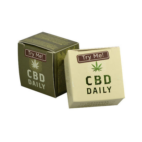 Earthly Body CBD Daily Intensive Cream in 0.5oz packaging, Original & Triple Strength, angled view