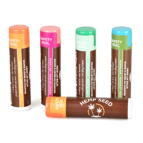 Earthly Body Hemp Lip Balm 48-Pack with CBD, various flavors, front view on white background