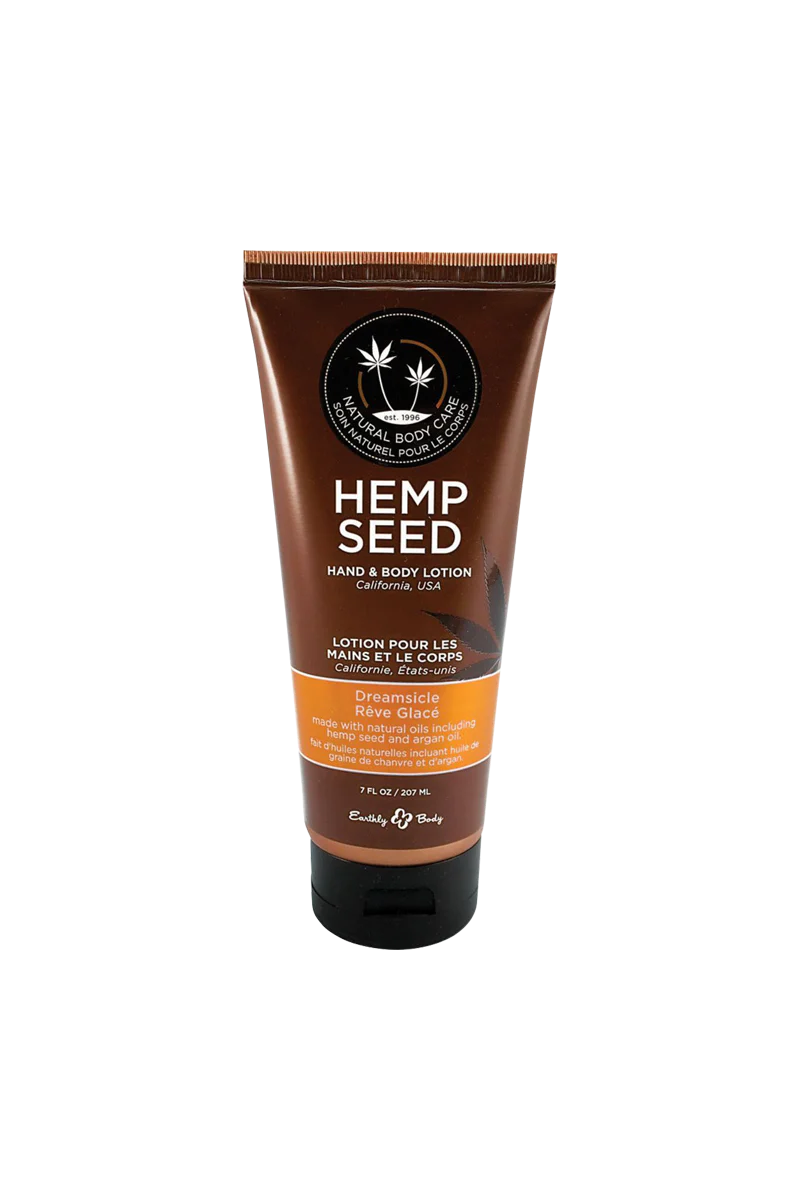 Earthly Body Hemp Seed Hand & Body Lotion, 7 oz USA-made with CBD and hemp, front view