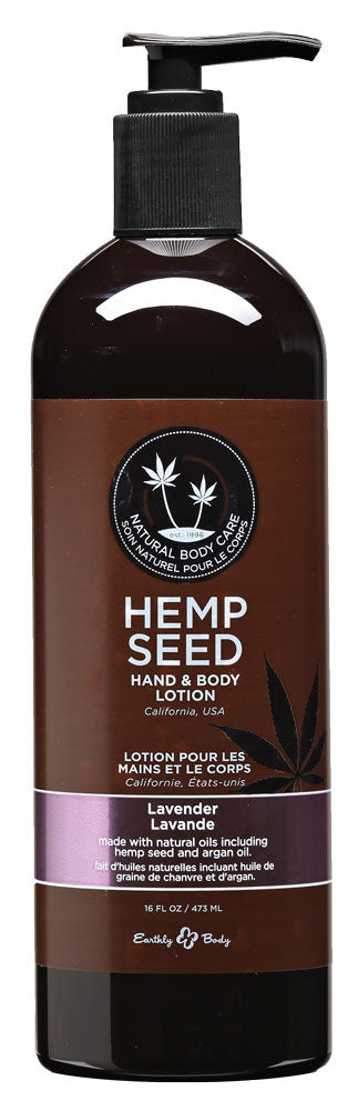 Earthly Body Hemp Seed Hand & Body Lotion with CBD, Lavender, 16 oz front view