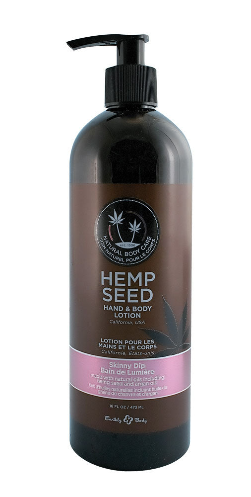 Earthly Body Hemp Seed Hand & Body Lotion 16 oz with CBD, front view on white background