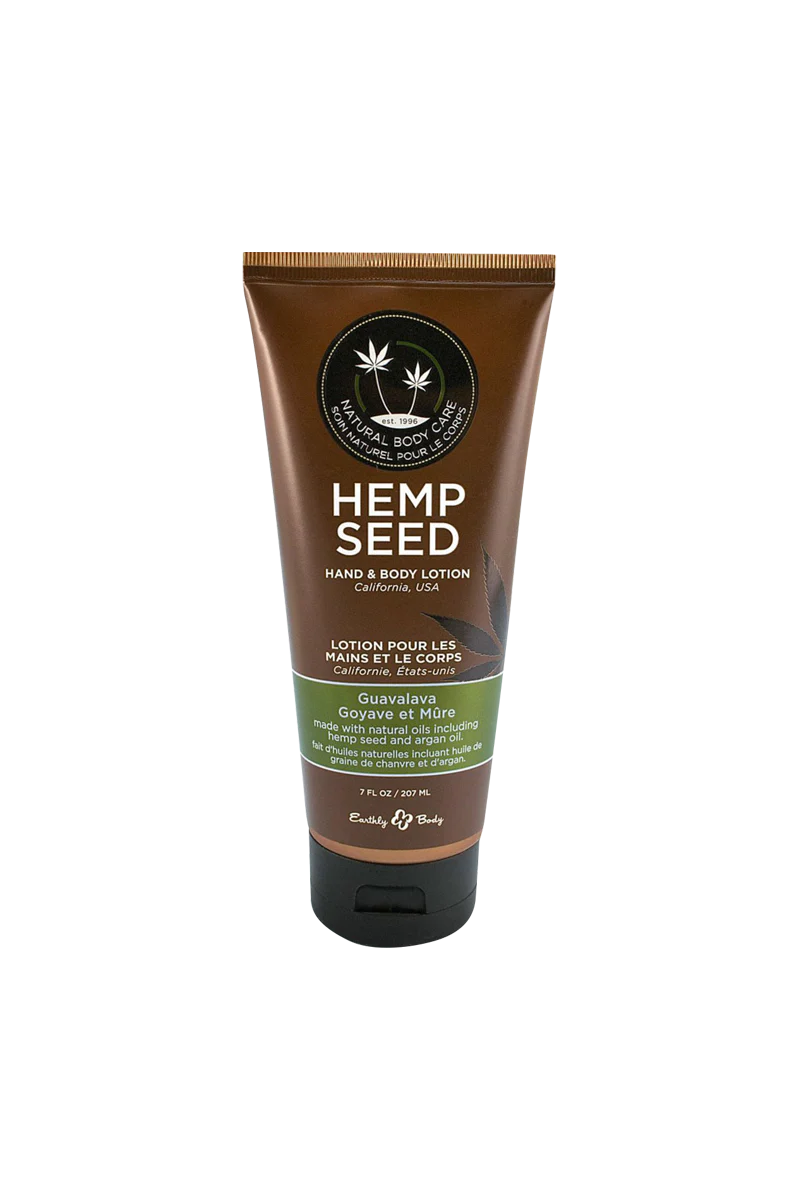 Earthly Body Hemp Seed Hand & Body Lotion, 7 oz with CBD, front view on white background