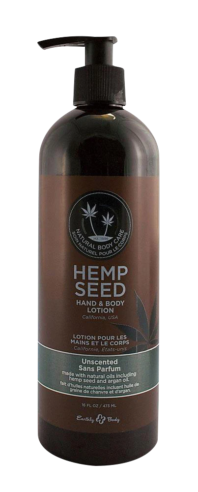 Earthly Body Hemp Seed Hand & Body Lotion, 16 oz bottle with pump dispenser, front view