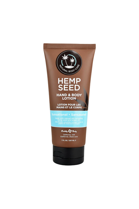 Earthly Body Hemp Seed Hand & Body Lotion, 7 oz tube with natural oils, front view on white background