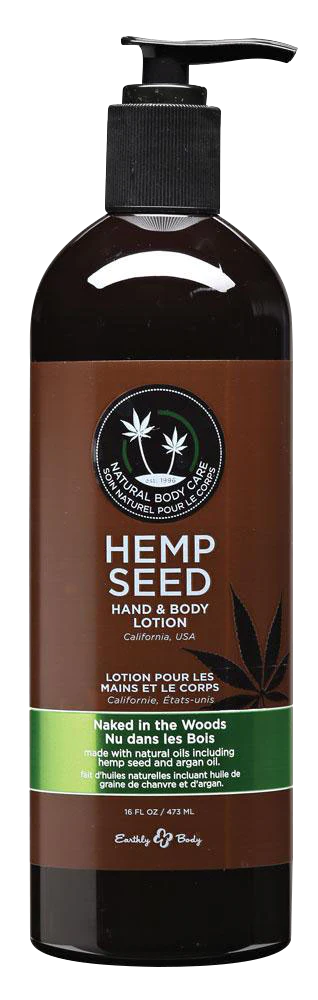 Earthly Body Hemp Seed Hand & Body Lotion, Naked in the Woods variant, 16 oz bottle front view