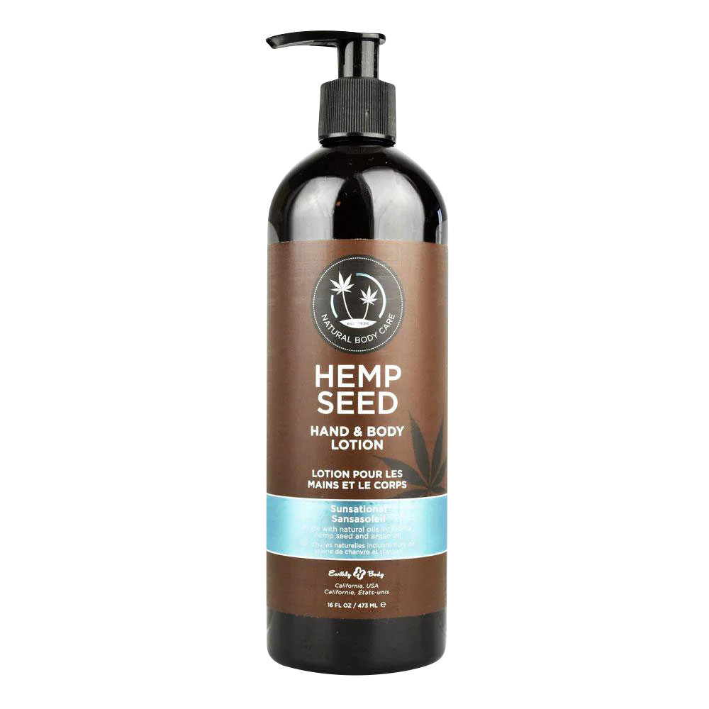 Earthly Body Hemp Seed Hand & Body Lotion Sunsational, 16 oz with CBD - Front View