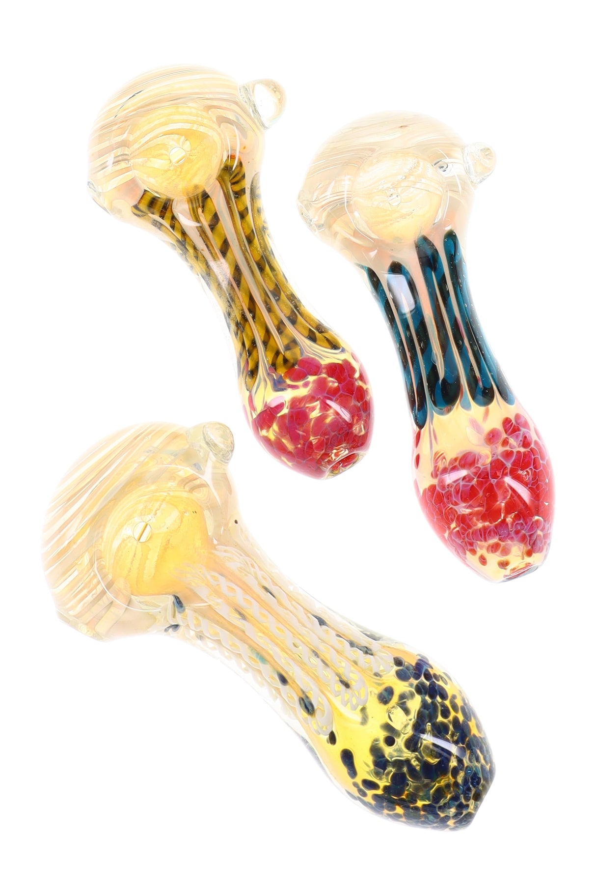 Silver Fumed Striped Frit Glass Pipe “Lava Pop” – 4″ – Assorted Colors