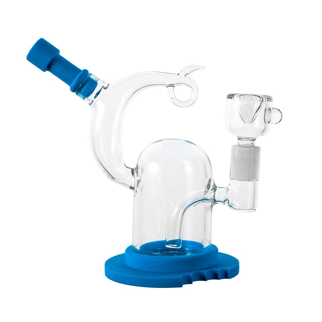 Cookies Sili-Boro Bubbler with blue accents, 14mm female joint, front view on white background