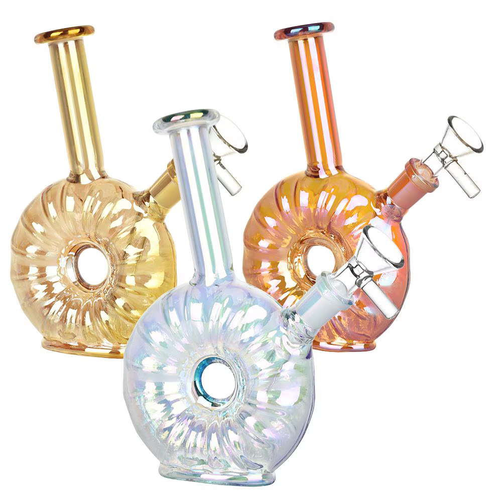 Electroplated Donut Glass Water Pipe | 6.75" | 14mm F | Colors Vary