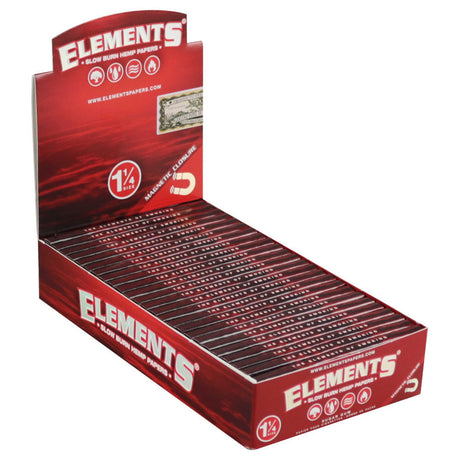 Elements 1 1/4" Red Slow Burn Hemp Rolling Papers box open front view