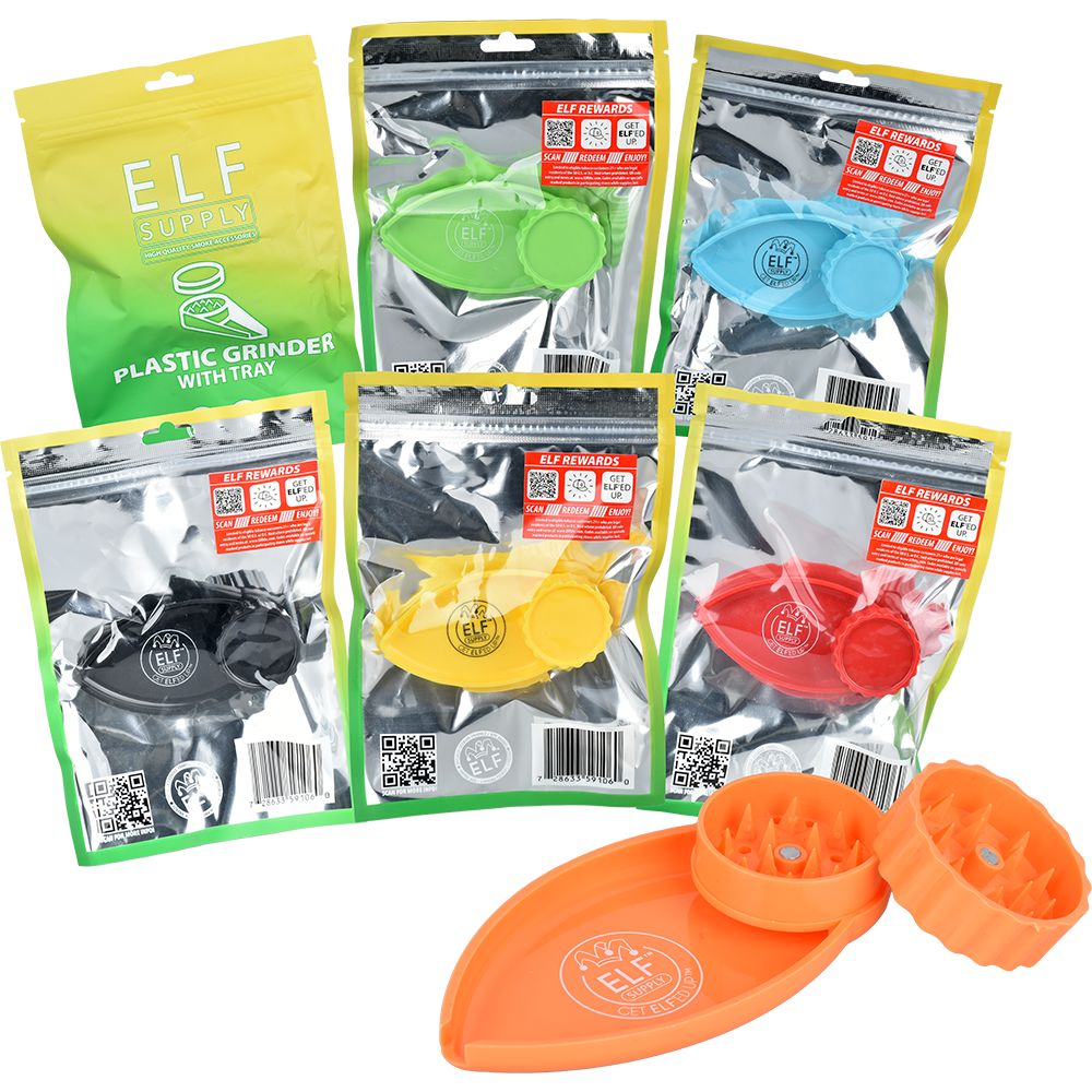 ELF Supply Plastic Grinder With Tray | 2pc | 1.5" | Assorted Colors | 6ct Box