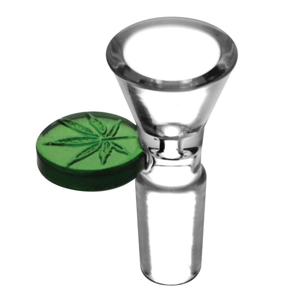Black Embossed Leaf Bong Bowl in Borosilicate Glass, 14mm Joint - Front View