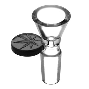 Black Embossed Leaf Bong Bowl, 14mm Borosilicate Glass, Front View on White Background