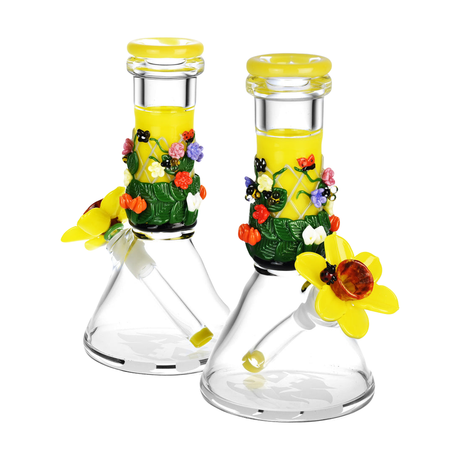 Empire Glassworks Baby Beaker Water Pipe, 8", 14mm Female, with Colorful Flower Accents