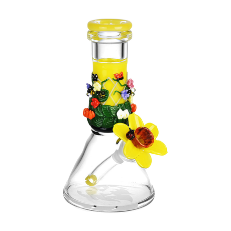 Empire Glassworks Baby Beaker Water Pipe, 8", 14mm Female, with vibrant flower accents - Front View