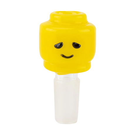 Empire Glassworks Block Man Bowl Slide in yellow, 14mm male joint, front view on white background