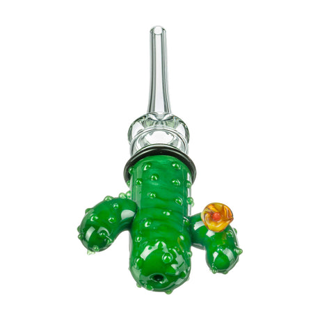 Empire Glassworks heavy-wall borosilicate glass cactus honey straw for concentrates, clear and green with red accents