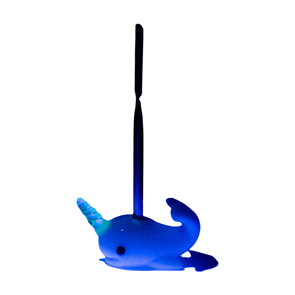 Empire Glassworks Borosilicate Glass Dab Tool with Steel Narwhal Design under Blue Light