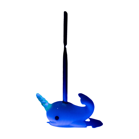Empire Glassworks Borosilicate Glass Dab Tool with Steel Narwhal Design under Blue Light