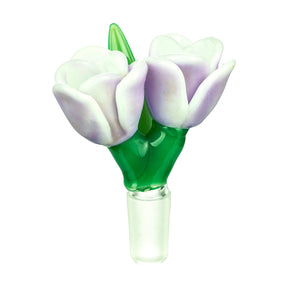 Empire Glassworks "Dualip" Double Tulip Bowl Piece in Lavender, 14mm Joint, Front View