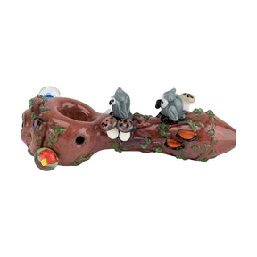 Empire Glassworks Hootie's Forest Small Spoon Pipe, Side View with Intricate Animal Details