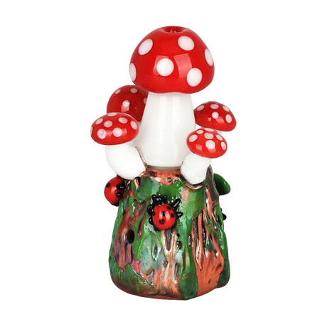 Empire Glassworks hand pipe with vibrant red mushroom design, borosilicate glass, front view