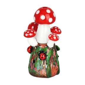 Empire Glassworks hand pipe with vibrant red mushroom design, borosilicate glass, front view