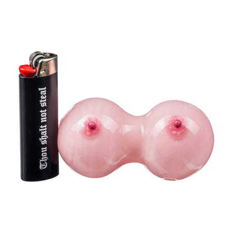 Empire Glassworks Nice Pair Hand Pipe, pink spoon design, heavy-wall borosilicate glass, side view