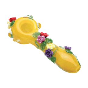 Empire Glassworks 4" Sunshine Garden Spoon Pipe, Borosilicate Glass, Floral Detail, Top View