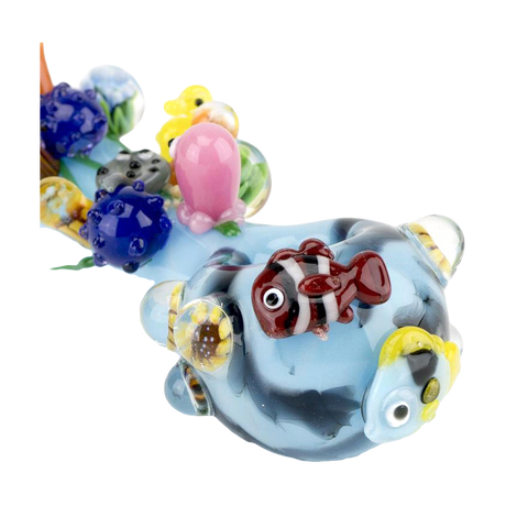 Empire Glassworks Spoon Pipe featuring vibrant Great Barrier Reef design, 4.75" handcrafted borosilicate glass piece for dry herbs