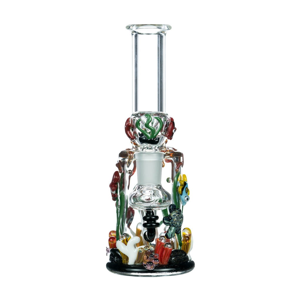 Empire Glassworks 7" Under The Sea Bong with intricate sea life design and slitted percolator, front view