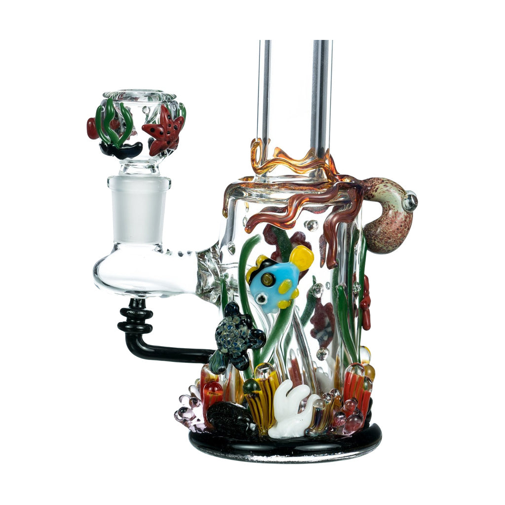 Empire Glassworks 7" Under The Sea Bong with intricate marine life design, front view on white background