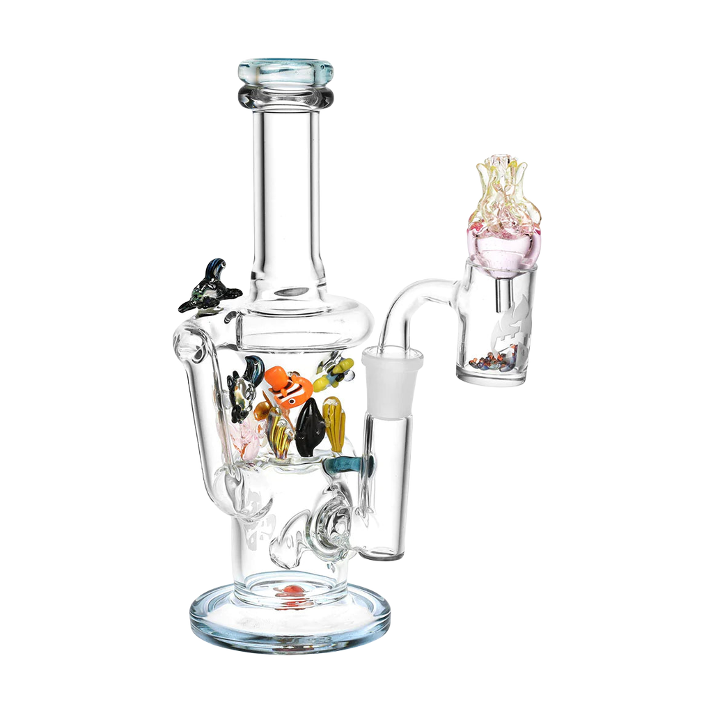 Empire Glassworks Under the Sea Mini Recycler Rig with intricate marine life design, 8" height, front view