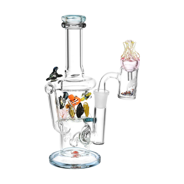 Empire Glassworks Under the Sea Mini Recycler Rig with intricate marine life design, 8" height, front view