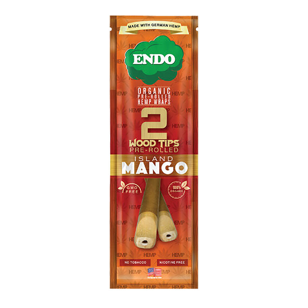 Endo Island Mango Organic Hemp Pre-rolled Blunt Wraps with Wood Tips, Front View