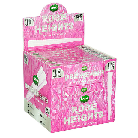 Endo Rose Heights Pink Pre-Rolled Cones display box, 24pc King Size, front view