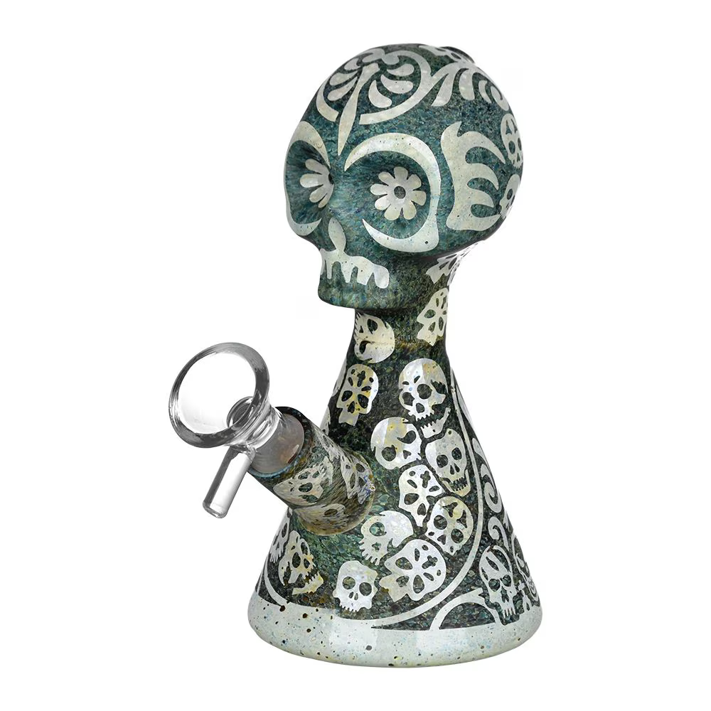 Sugar Skull Etched Glass Water Pipe | 5.5" | 14mm F