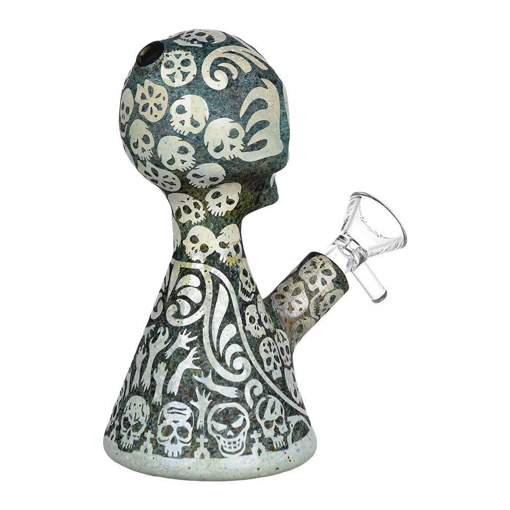 Sugar Skull Etched Glass Water Pipe | 5.5" | 14mm F