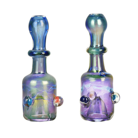 Ethereal Plane Chillum Pipe, 3" Borosilicate Glass, Front and Side Views, Colorful Design