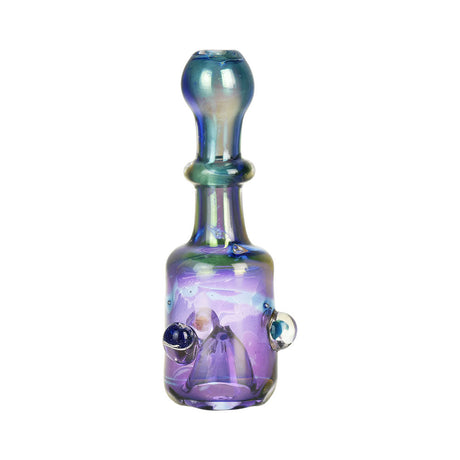 3" Ethereal Plane Chillum Pipe with mystical design, borosilicate glass, front view on white background